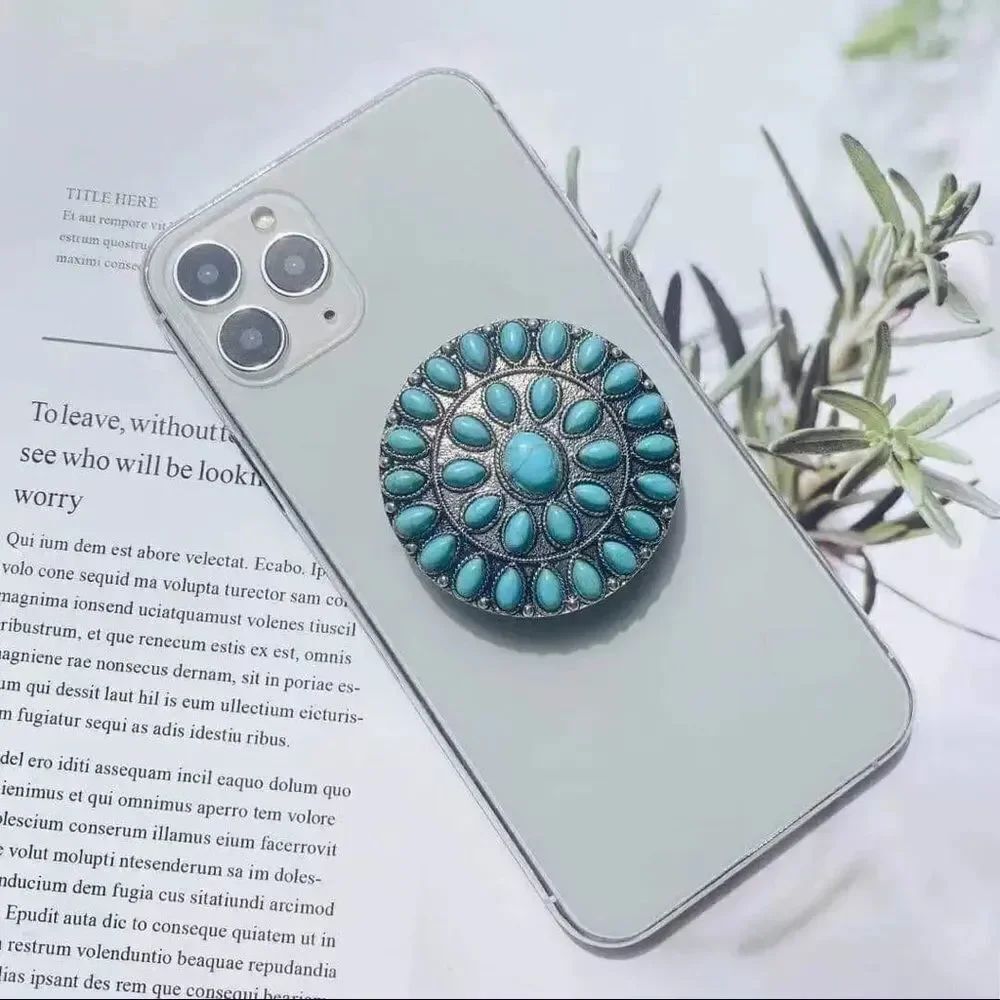 Brand New Western Ladies Turquoise Bead Circle Concho Adjustable Phone Grip